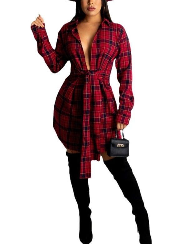 Plaid Print Button Up Shirt Dress