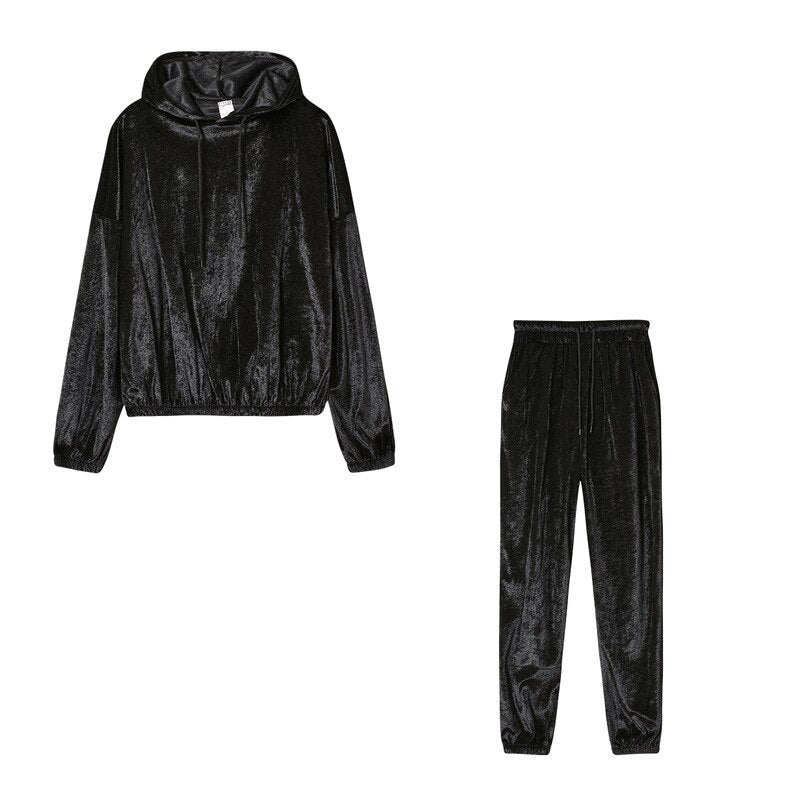 Velour Two Piece Tracksuit Leisure Set