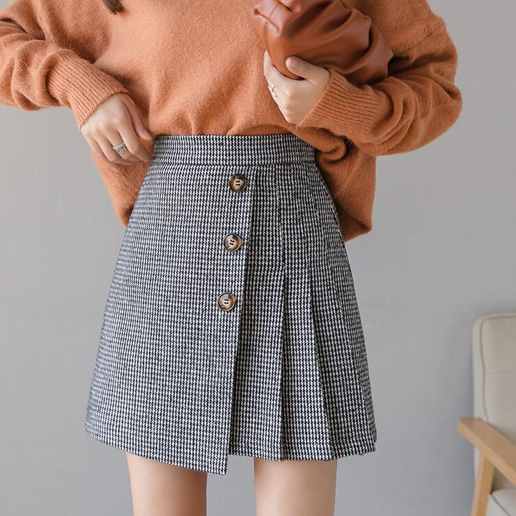 Preppy Half Pleated Plaid Flap Skirt