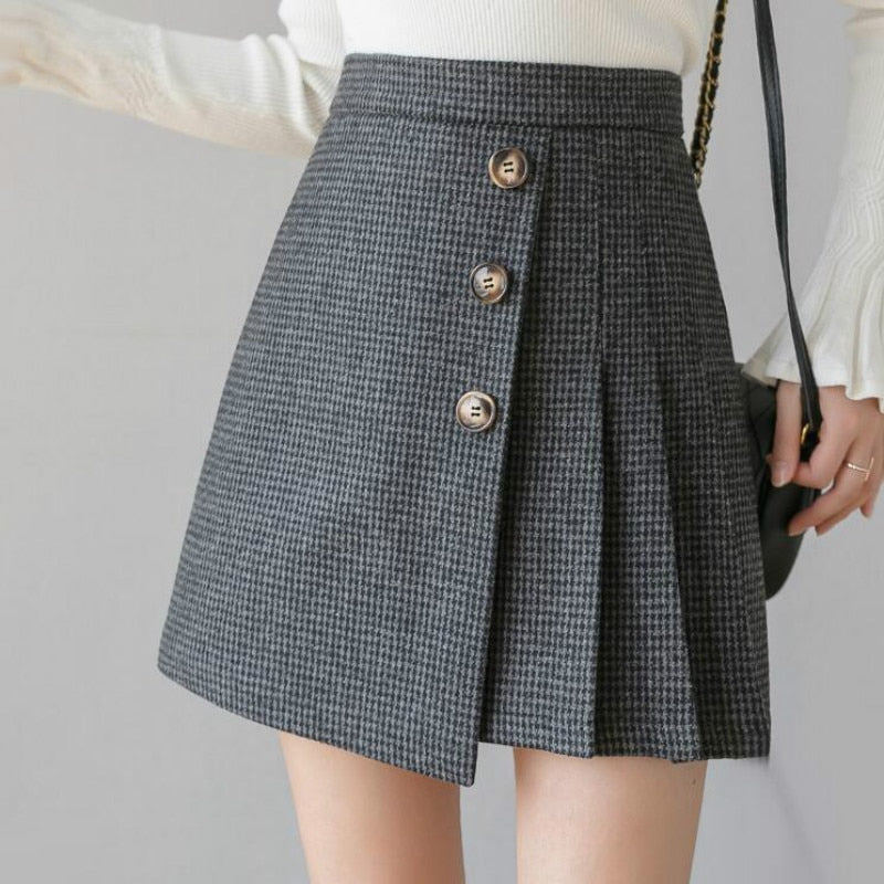 Preppy Half Pleated Plaid Flap Skirt