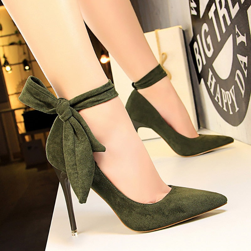 Suede Ankle Tie Stilettos