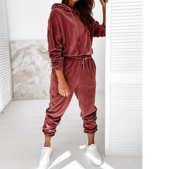 Velour Two Piece Tracksuit Leisure Set