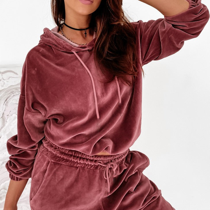 Velour Two Piece Tracksuit Leisure Set