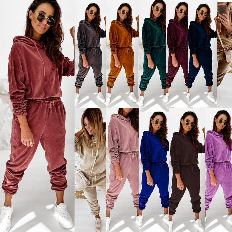 Velour Two Piece Tracksuit Leisure Set