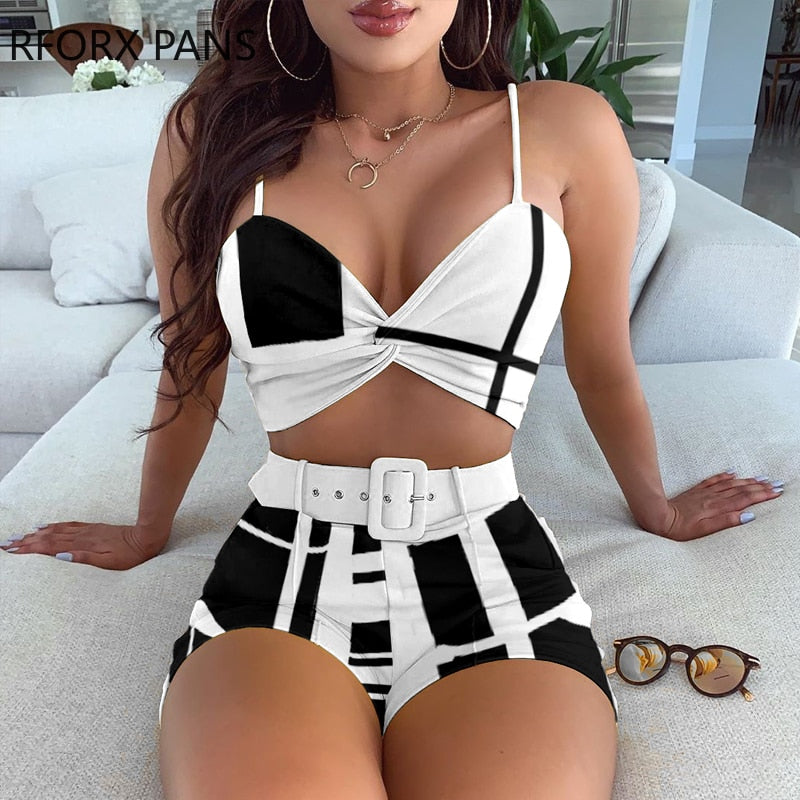 Night and Day Twisted Top & Shorts Set