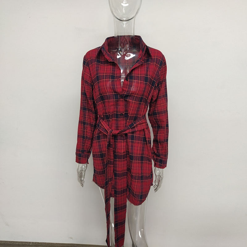 Plaid Print Button Up Shirt Dress