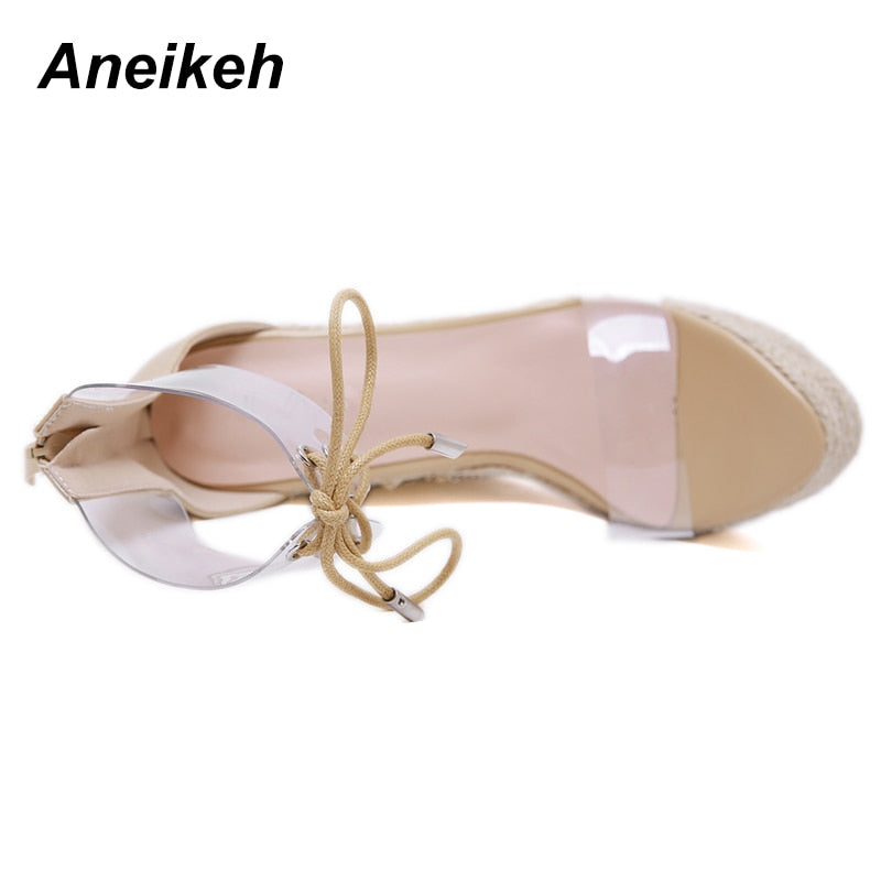 Aneikeh Transparent Lace-Up Butterfly-Knot Wedges