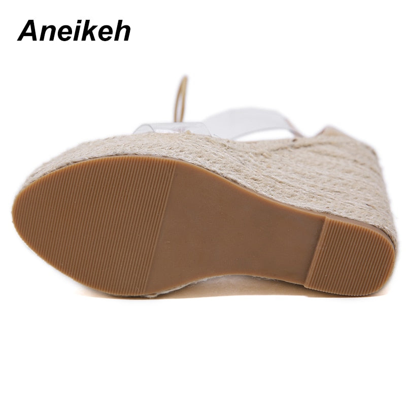 Aneikeh Transparent Lace-Up Butterfly-Knot Wedges