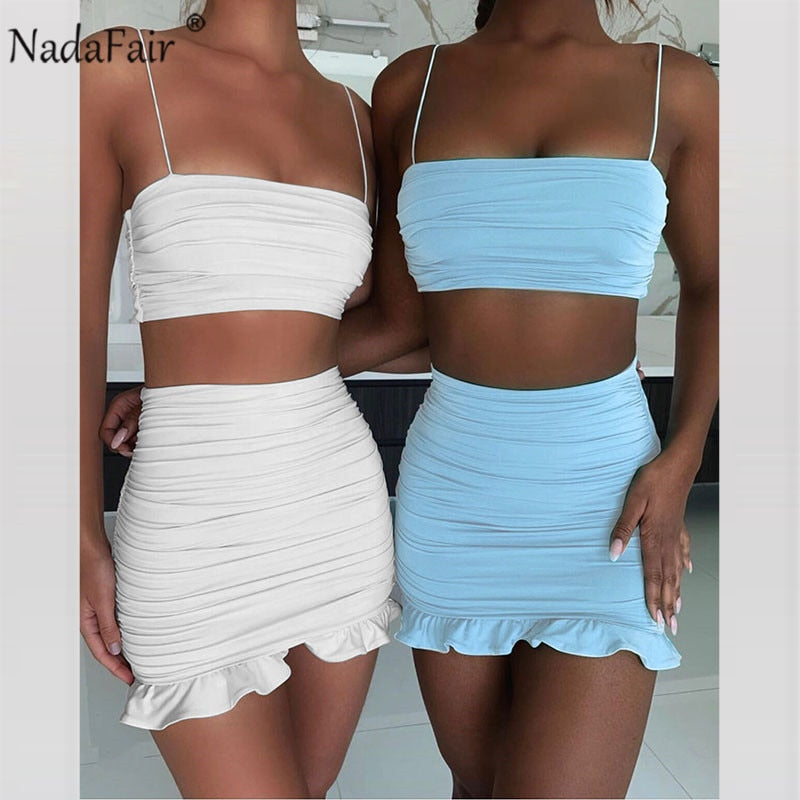 Cropped Two Piece Ruffle Hem Set