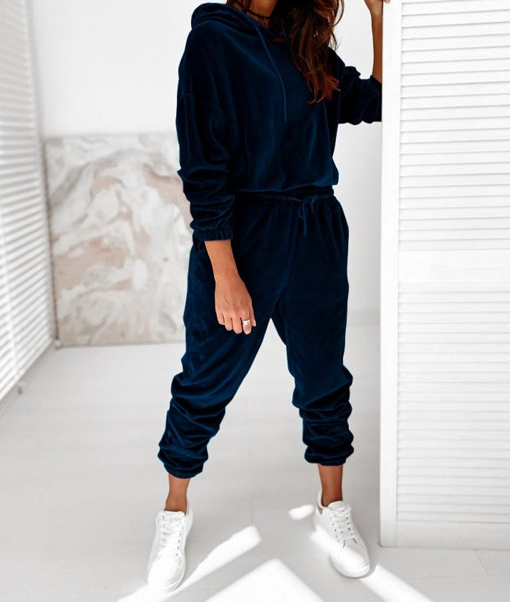 Velour Two Piece Tracksuit Leisure Set