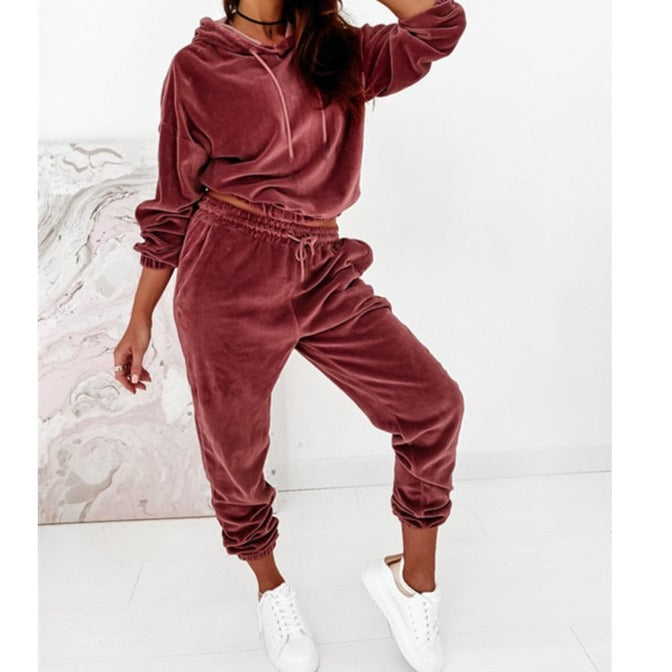 Velour Two Piece Tracksuit Leisure Set