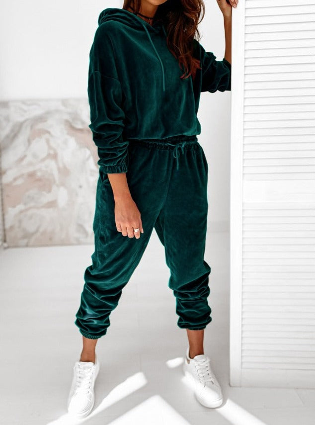 Velour Two Piece Tracksuit Leisure Set