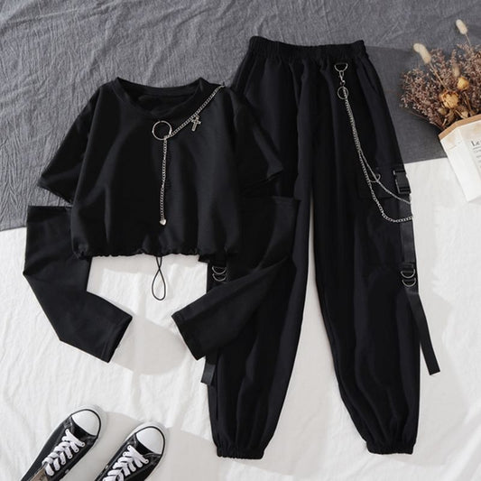 Grunge Chain Cut Sleeve Jogger Set