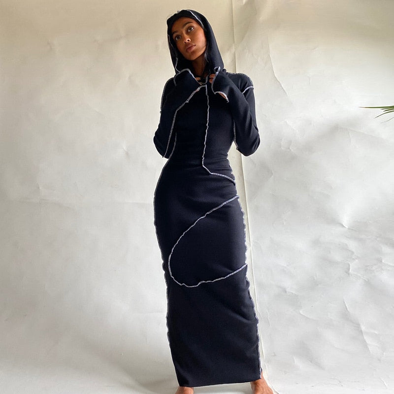 Patch Lined Hooded Maxi Dress