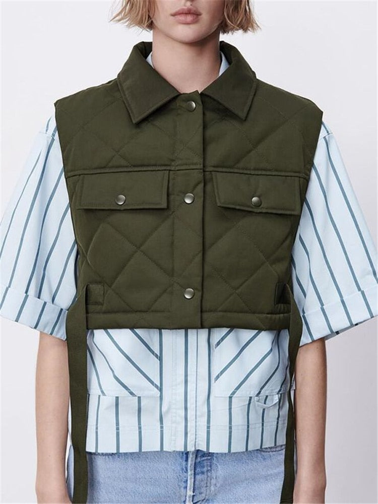 Army Green Lapel Vest Top