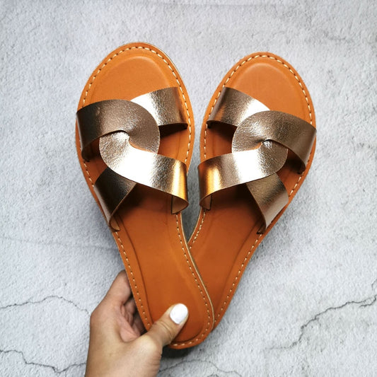 S Band Faux Leather Sandals