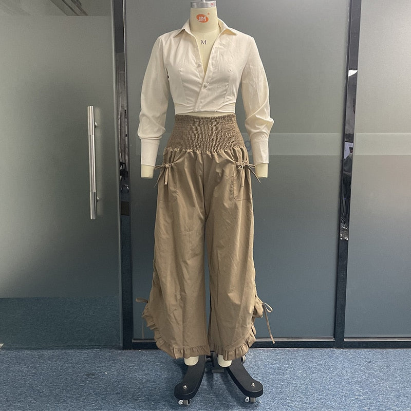 Ruched Adventure Guacho Pants & Button Up Crop Set