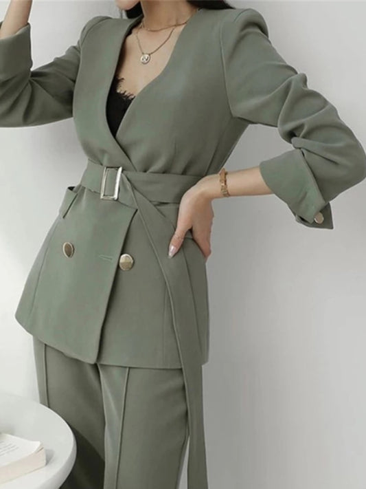 Trench Blazer Pantsuit Set