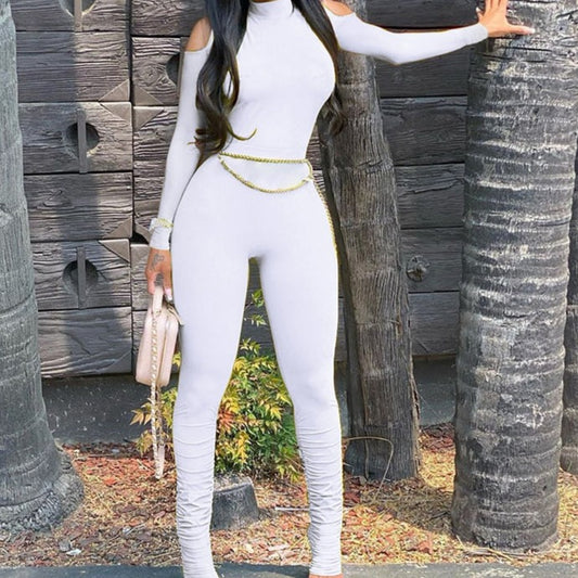 Solid Shoulder Cut-Out Bandage Jumpsuit