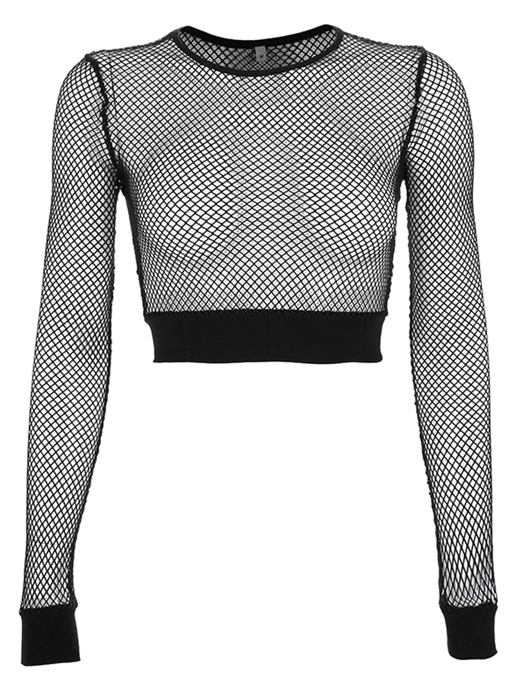 Long Sleeve Mesh Crop