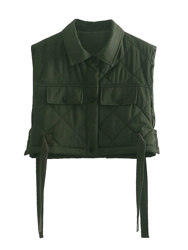 Army Green Lapel Vest Top